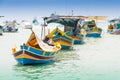Traditional fishing boat (luzzu) in Marsaxlokk, a fishing village located in the south-eastern part of Malta Royalty Free Stock Photo